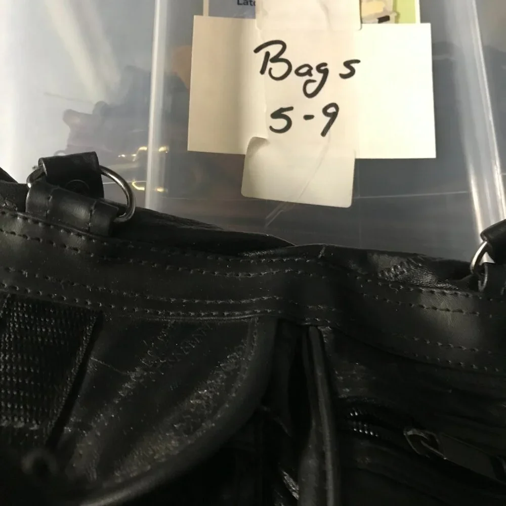 Black Leather Duffle Bag Compartments Plastic Lined Gym Travel